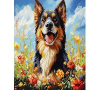 Tapestry Kits For Adults Border Collie Animal And Flowers Cross Stitch Knotted Rug,Diy Crochet Tapestry For Beginners,Adult And Teenager Embroidery Set Latch Hook Kits Rugs 21x29in