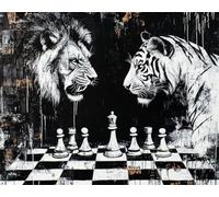 Tapestry Kits For Adults Lion And Tiger Animals Cross Stitch Knotted Rug,Diy Crochet Tapestry For Beginners，Adult And Teenager Embroidery Set Latch Hook Kits Rugs 21x29in