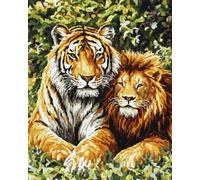 Tapestry Kits For Adults Lion And Tiger Animals Latch Hook Rug Kit Diy Cushion Making，Diy Tapestry For Home Decor Teenager And Adults Carpet Set 35x46in