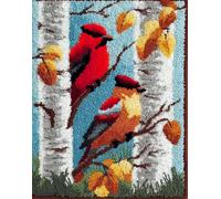 Tapestry Kits Latch Hook Carpet Kits for Adults Birds On A Birch Tree 23x35in/60x90cm DIY Latch Hook Rug Kits for Kids,Crochet Kit for Beginners,Rug Making Kits with Printed Canvas