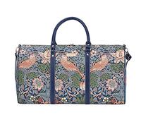 Tapestry Large Duffel Bag Strawberry Thief Floral Travel Bag Stylish Overnight and Weekender Carry On Spacious and Durable William Morris Inspired Design (Strawberry Thief Blue, BHOLD-STBL)