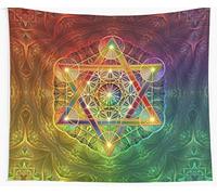 Tapestry Metatron'S Cube With Merkabah And Flower Of Life Wall Tapestry Cover Beach Towel Throw Blanket Picnic Yoga Mat Decoration Wall Decoration-51.2_×_59.1_Inches