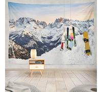 Tapestry Snowboards Ski Standing Snow Slope Mountains Sunset Sky Skiing Hanging Tapestries 60 X 80 Inch Wall Hanging Decor for Bedroom Livingroom Dorm