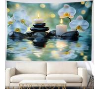 Tapestry Stone Orchid Wall Hanging 200 x 150 cm White Wall Tapestry Decor, Decorative Wall Art for Living Room, Bedroom, Meditation Room and Home