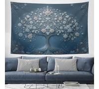Tapestry Tree Of Life Wall Hanging Arabic Style Tapestries Wall Art Home Decor for Bedroom Living Room Dorm Backdrop Decorative - 150x130 cm, Gray Blue
