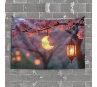 Tapestry Wall Art Cherry Blossoms and Moon Lanterns Tapestry Man Cave Decor and Accessories Room Stuff(100X150CM)