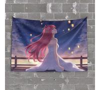 Tapestry Wall Art Girl in White Dress with Floating Lanterns Tapestry Man Cave Decor and Accessories Room Stuff(100X150CM)