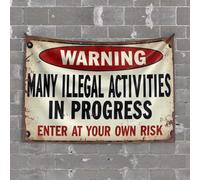 Tapestry Wall Art Warning: Illegal Activities; Enter Riskingly Tapestry Wall Decor Aesthetic Man Cave Decorations(100X150CM)