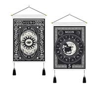 Tapestry Wall Hanging, 2 Pcs Small Tapestries Sun and Moon Tarot Wall Hangings for Bedroom Aesthetic, Mysterious Abstract Gothic Home Decor Macrame Mandala Tapestry Accessories for Wall Art (35x50cm)