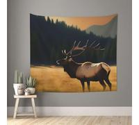 Tapestry Wall Hanging 60x51 Inches, Peach Velvet Wall Tapestry No Damage Backdrop Poster Elk In The Meadow Wall Art For Bedroom Living Room Dorm Decoration