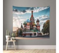 Tapestry Wall Hanging 60x51 Inches, Peach Velvet Wall Tapestry No Damage Backdrop Poster St Basil Cathedral Red Square In Moscow Wall Art For Bedroom Living Room Dorm Decoration