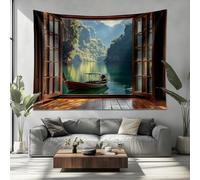 Tapestry Wall Hanging 80in x 60in, Natural Landscape Fabric Aesthetic Tapestries, Art Hanging Cloth for Living Room College Dorm, Chinese Retro Architecture Bedroom Decor Wall Tapestry