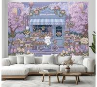 Tapestry Wall Hanging cute cartoon Wall Hanging Trippy Purple Tapestries for Bedroom Cat Flowers Room Decor Twin Bedspread Meditation Yoga Mat Rug-100x150cm