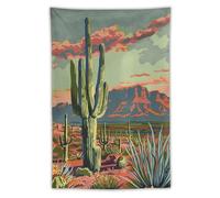Tapestry Wall Hanging Desert Scene With Saguaro Cacti & Pink Clouds Colorful Illustration Style For Bedroom Living Room Bold Scenic Aesthetic Southwest Nature Art Decor40 x60 Tapestry
