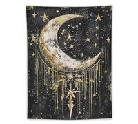Tapestry Wall Hanging Golden Crescent Moon With Stars & Draped Details Dark Luxe Style For Bedroom Living Room Enchanting Elegant Aesthetic Celestial Decor60 x80 Tapestry