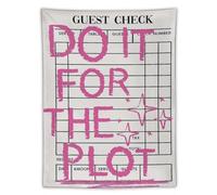 Tapestry Wall Hanging Guest Check Background With Pink “Do It For The Plot” Text - Home Decor For Bedroom Living Room Retro Fun Aesthetic Bold Statement Art60 x80 Tapestry