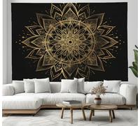 Tapestry Wall Hanging Luxury Mandala Wall Hanging Trippy Black and gold Tapestries for Bedroom Line Art Room Decor Twin Bedspread Meditation Yoga Mat Rug-130x150cm