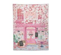 Tapestry Wall Hanging New Beginnings Shop With Cherry Blossoms Cozy Seating & Hopeful Sign Romantic Style For Bedroom Living Room Fresh Warm Aesthetic Shop Art30 x40 Tapestry