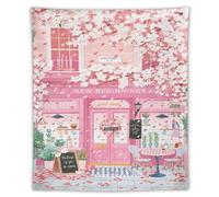 Tapestry Wall Hanging New Beginnings Shop With Cherry Blossoms Cozy Seating & Hopeful Sign Romantic Style For Bedroom Living Room Fresh Warm Aesthetic Shop Art50 x60 Tapestry