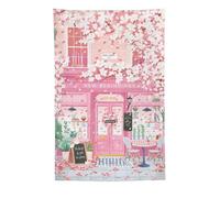 Tapestry Wall Hanging New Beginnings Shop With Cherry Blossoms Cozy Seating & Hopeful Sign Romantic Style For Bedroom Living Room Fresh Warm Aesthetic Shop Art60 x90 Tapestry