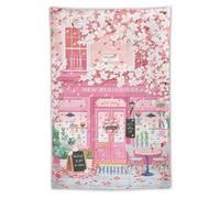 Tapestry Wall Hanging New Beginnings Shop With Cherry Blossoms Cozy Seating & Hopeful Sign Romantic Style For Bedroom Living Room Fresh Warm Aesthetic Shop Art40 x60 Tapestry