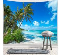 Tapestry Wall Hanging, Tapestry Beach Sea Landscape Wall Towel Blue Sky Sun Tree Decorative Cloth Wall Tapestry 300 x 260 cm