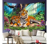 Tapestry Wall Hanging Tiger Animal Tropical Animals Elk Fir Trees Flower Wildlife Landscape Tapestry Personalized Art Bedspread, For Wedding, Home Decor, Living Room, 130x150cm