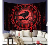 Tapestry Wall Hanging Viking Bird Runes Text Symbols Nordic Pirate Tapestry For Bedroom Personalized Soft Tapestries, For Bedroom, Party, Wedding, 73x95cm