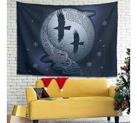 Tapestry Wall Hanging Vintage Nordic Viking Crow Celtic Odin's Ravens Knot Tapestry For Beach Bedroom Living Room Home Decor-150x200cm_White
