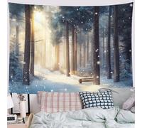 Tapestry Wall Hanging Winter landscape Trees and sunlight Wall Hangin yellow blue Tapestries for Bedroom Room Decor Twin Bedspread Meditation Yoga Mat Rug Walls Hanging Decoration - 150x200cm