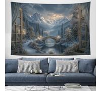 Tapestry Wall Hanging Winter scenery Qiaoshan Mountains Wall Hangin White and blue Tapestries for Bedroom Room Decor Twin Bedspread Meditation Yoga Mat Rug Walls Hanging Decoration - 150x200cm