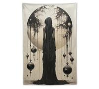 Tapestry Wall Hanging Woman In Black Gown By Full Moon Dripping Decor & Bare Trees Art Style - Home Decor For Bedroom Living Room Dark Artistic Aesthetic Fantasy Art40 x60 Tapestry