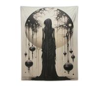 Tapestry Wall Hanging Woman In Black Gown By Full Moon Dripping Decor & Bare Trees Art Style - Home Decor For Bedroom Living Room Dark Artistic Aesthetic Fantasy Art30 x40 Tapestry