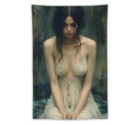 Tapestry Wall Hanging Woman In Wet White Dress Dark Textured Background Art Style - Home Decor For Bedroom Living Room Retro Melancholic Aesthetic Artistic Fantasy Art40 x60 Tapestry