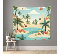Tapestry Wide Wall Art Hanging Tapestries Lightweight Art Wall Blanket Seaside Watermelon Pattern Tapestry Vintage Mural Home Decor Aesthetic Tapestries for Bedroom Dorm Living Room 60x51 Inches