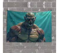Tapestry with Words A Muscular Green-Skinned Creature with Sharp Teeth is Emerging from The Water Tapestry Garage Accessories for Man Cave Cool Room Accessor(100X150CM)