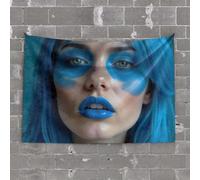Tapestry with Words A Person with Vibrant Blue Hair and Matching Makeup Tapestry Garage Accessories for Man Cave Cool Room Accessor(75X100CM)