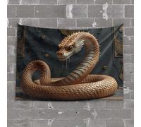 Tapestry with Words Golden Serpent Coiled in Mystical Chamber Tapestry Garage Accessories for Man Cave Cool Room Accessor(75X100CM)