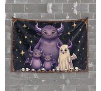 Tapestry with Words Spooky Family Portrait Under The Starlit Sky Tapestry Flags for Room Teen Wall Tapestry College(100X150CM)