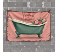 Tapestry With Words Vintage Bathtub With Flowers On Pink Background. Tapestry Man Cave Rules Funny Home Decor(75X100CM)