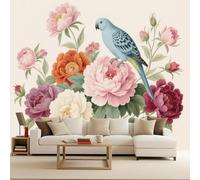 Tapete 3D Parrot Bush, Photo Wallpaper Parrot Bush 300x210cm Retro Flowers and Green Leaves Wallpaper Art Photo Giant Poster Modern Photomurals Coverage Ideal DIY Bedroom Living Room Creative