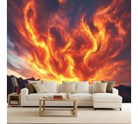 Tapete 3D Sunset Fire Clouds, Jazzy Wallpaper Sea Sunset 250X175Cm 3D Optical Illusion Decorative Wall Panels Modern Photomurals Murale Art Easy Apply for Home Bedroom
