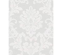 Tapete Barock Weiß - Floral und glänzend - Vliestapete für Wohnzimmer, Oder Schlafzimmer - Made in Germany - 10,05 x 0,53m - Neu