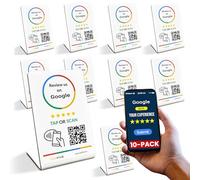 TapFive Google Review Stand Compatible with Google Reviews - Tap for Instant Reviews - All Phones Compatible - Reusable Smart Tap NFC & QR - Boost Business Reviews - Zappy Fast (White, 10-Pack)