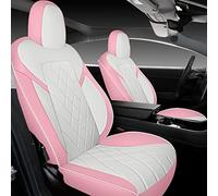 Tapha Faux Leather Seat Cover Set for Tesla Model 3 2017-2022, Breathable and Water-Resistant, Include Seat Covers for Front and Rear Seats (White/Pink)