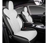 Tapha Faux Leather Seat Cover Set for Tesla Model Y 2020-2022, Breathable and Water-Resistant, Include Seat Covers for Front and Rear Seats (Black/White)