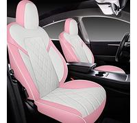 Tapha Faux Leather Seat Cover Set for Tesla Model Y 2020-2022, Breathable and Water-Resistant, Include Seat Covers for Front and Rear Seats (White/Pink)
