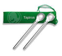 Tapirus - Long Spork and Long Spoon Set - 9.4-inch Long Deep Reach Stainless Steel Eating Utensils for MRE Bag - Keep Hands Clean and Away from Heat - Carry Bag Ideal for Hiking, Camping, Backpacking