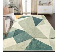 Tapis Design Area Rugs for Living Room - Machine Washable Non Slip Rug, Modern Geometric Low Pile Rug Carpets for Bedroom, Dining Room (Green, Beige, Yellow, 120×180 cm)