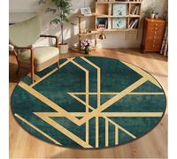 Tapis Design Round Green Rug 80cm, Machine Washable Area Rug, Non-Slip Backing, Low Pile Non-Shedding, Abstract Geometric Carpets for Living Room, Bedroom, Nursery, Green Gold